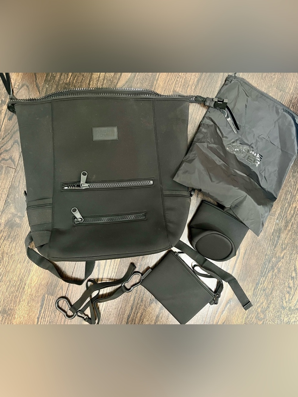 Dagne Dover Large Backpack / Diaper Bag Bundle Black Neoprene Travel Backpack